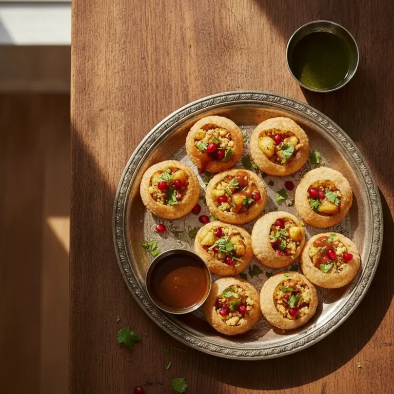 Pani puri servi dans une assiette traditionnelle indienne - recette maison aux épices Sartha